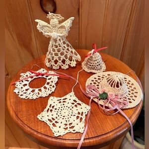 Handcrafted Crochet Ornament Set of 5 vintage handmade